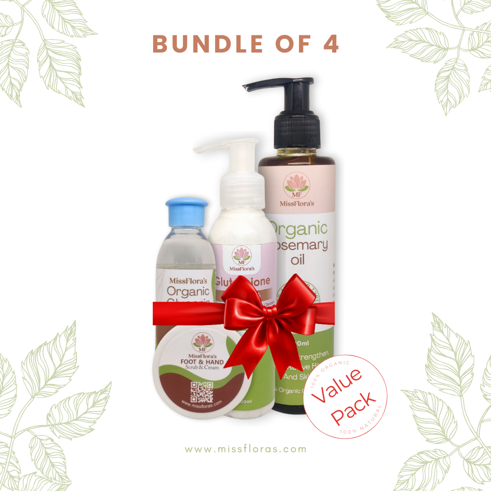 Miss Flora Complete Care Bundle – Rosemary Oil, Organic Glycerin, Glutathione Facewash, Foot & Hand Cream