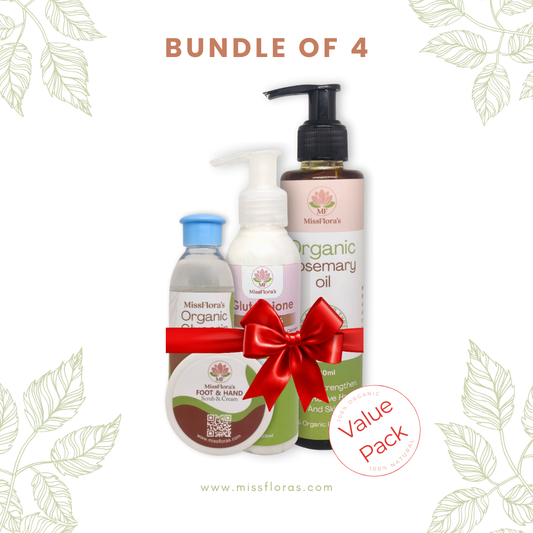 Miss Flora Complete Care Bundle – Rosemary Oil, Organic Glycerin, Glutathione Facewash, Foot & Hand Cream